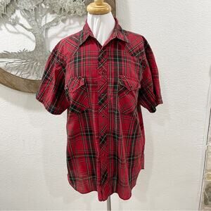 Corral West Ranchwear Plaid Short Sleeve Snap Down Western Shirt Red Black L